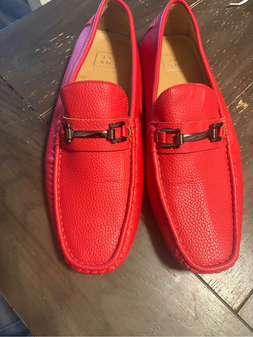 Men's Red Pebbled Leather Bit Loafers